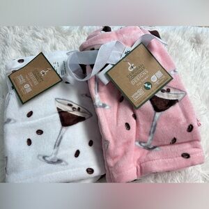 4pc Espresso Martini Glass Coffee Bean Cocktail Velour Bath Hand Tip Towel Set